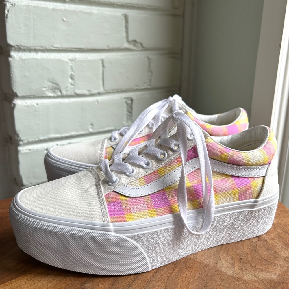 NEW Vans Old Skool Stackform Sneaker Pastel Picnic Gingham Women's 7.5 Twee Cute